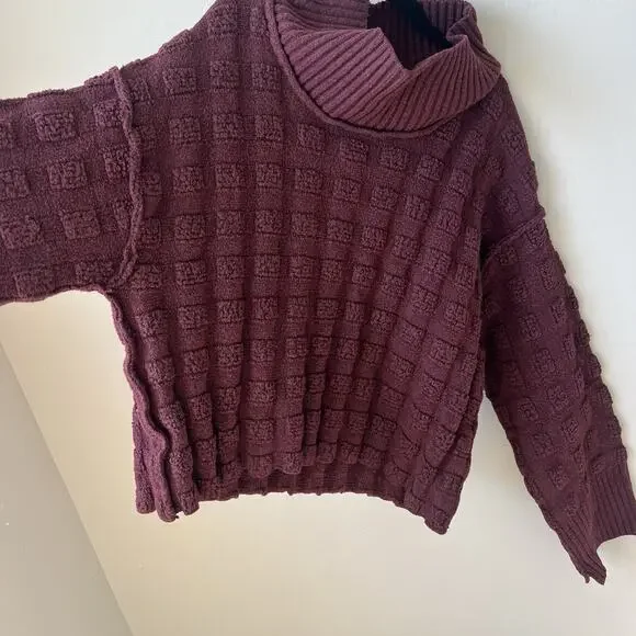 Free People We The Free Soul Searcher Mock Neck Wine Sweater, Size XS, Cropped - Picture 6 of 8